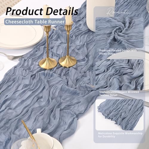 8 Pack Dusty Blue Cheesecloth Table Runner 17x108 inch Boho Gauze Cheese Cloth Table Runners for Wedding Party Baby Bridal Shower Home Decor - Image 4
