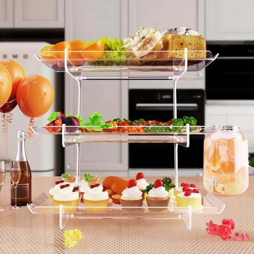 Bakzon 3 Tier Acrylic Serving Tray, 15.3" x 7.1" Dessert Table Display Set Stand for Party, Desserts, Fruits, Cookies – Reusable Collapsible Tiered Platters for Cupcakes, Veggies, and Sweet Treats - Image 7