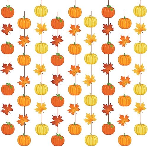 Ceenna 9 Pcs Fall Hanging Garlands, Maple Leaf and Pumpkin Decorations by Ceenna