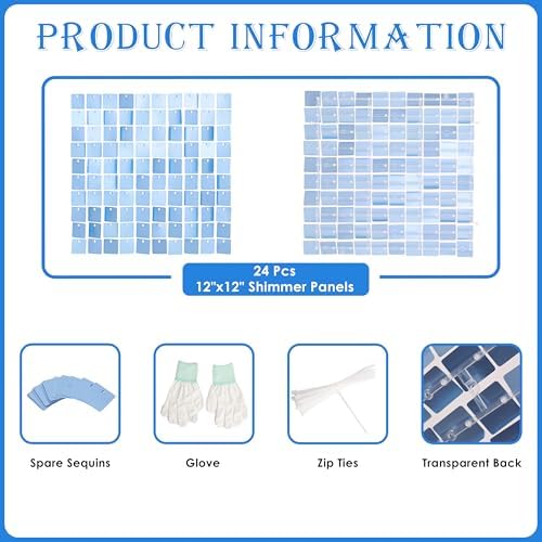 Baby Blue Shimmer Wall Backdrop, 24pcs Sequin Panels - Image 2