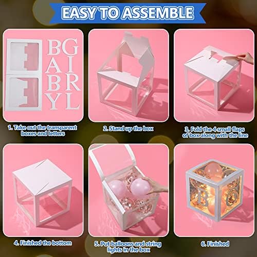 Baby Shower Balloon Box Decorations with LED Lights & 40 Balloons, Pink - Image 5