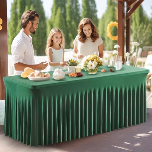 Shillance 2 Packs Green Spandex Table Clothes for 4 Foot Rectangle Table, Spandex Table Covers 4FT Stretch Table Skirts Wrinkle Free Fitted Tablecloth for Easter, Wedding, Banquet & Parties - Image 5