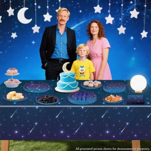 Outer Space Party Supplies for 20 Guests, Disposable Tableware Set Includes Starry Night Paper Plates, Napkins, Forks, Tablecloth for Kids Space Galaxy Theme Birthday Decorations - Image 5