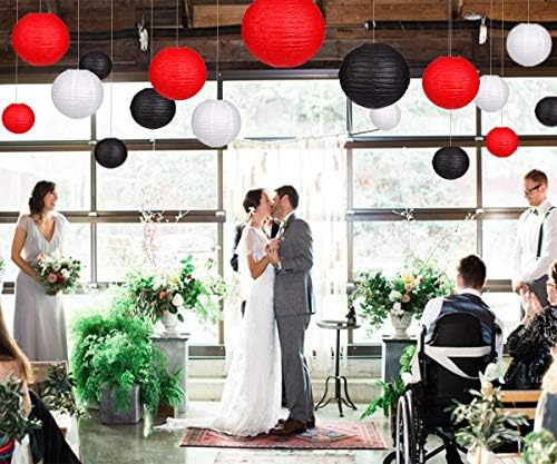 24pcs Hanging Round Paper Lanterns Red and Black Party Decorations - Image 6