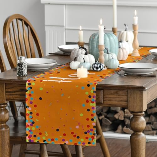 Artoid Mode Polka Dot Orange Happy Birthday Table Runner, Seasonal Fall Thanksgiving Kitchen Dining Table Decoration for Home Party Decor 13x72 Inch - Image 3
