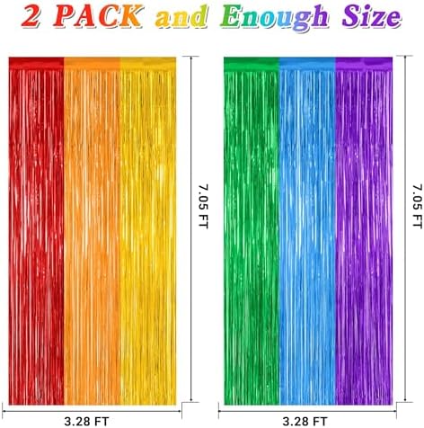 2 Pack Rainbow Backdrop Curtains, 3.28 FT x 7.05 FT Colofull Party Decorations, Metallic Tinsel Backdrop Fringe Curtains Party Streamer, Rainbow Party Supplies for Wedding Birthday Party Engagement - Image 2