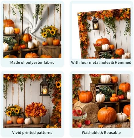8x6FT Fall Pumpkin Wooden Backdrop Barn Thanksgiving Banner - Image 4