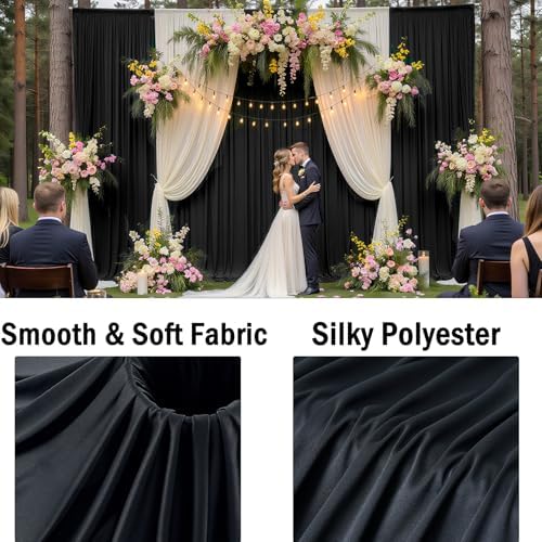 20ftx10ft Wrinkle Free Black Backdrop Curtain for Parties, 4 Panels 5x10ft Silky Polyester Photo Backdrop Drapes Back Drop Cloth Drapery for Wedding Birthday Photography Background Decor - Image 4