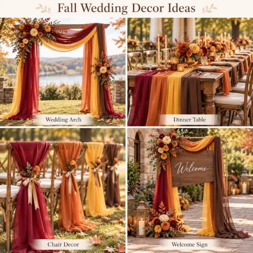 Cinrobiye Fall Table Decorations Set with 8 Pcs Colorful Chiffon Table Runners Artificial Maple Leaves Decorative Ribbon for Thanksgiving Autumn Harvest Wedding Party Home Seasonal Decor - Image 6