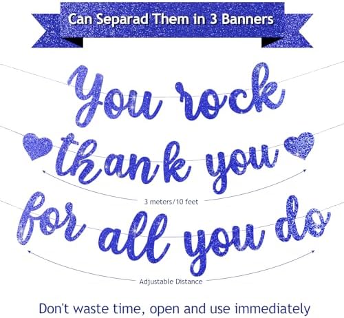 Pre-Strung You Rock Thank You For All You Do Banner - Glitter Employee Appreciation Decorations, Staff Teacher Nurse Recognition Party Supplies, Retirement Office Decor Sign, Large Cardstock Garland (Blue) - Image 3