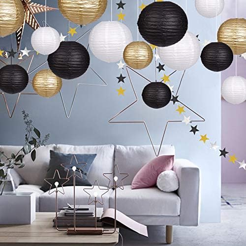 Round Hanging Paper Lanterns Black and Gold Party Decorations 15pcs - Image 5