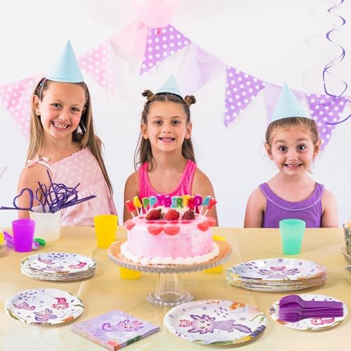 96Pcs Purple Axolotl Cute Cartoon Animals Party Plates Supplies Tableware Decorations Disposable Paper Plates Napkins Forks for Kids Birthday Baby Shower, Serves 24 - Image 6