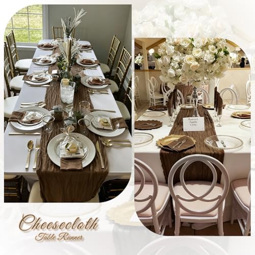 3 Pack Brown Cheesecloth Table Runner, 17 x 108 inch, Semi Sheer Boho Cheese Cloth Fabric Table Runner Bulk for Wedding, Birthday, Party, Holiday, Home Decor (Brown) - Image 6
