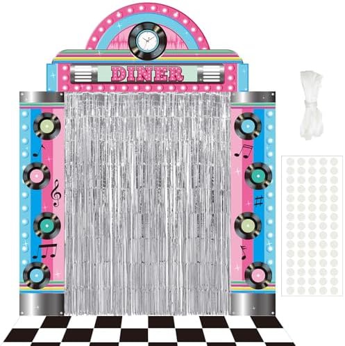 VitalCozy 7 Pcs 1950s Party Decorations Retro Diner Backdrop Silver Fringe by VitalCozy