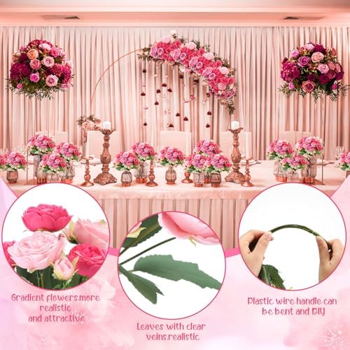 Geosar 8 Bundles Artificial Peonies Flowers,Rose Pink, Light Pink - Image 4