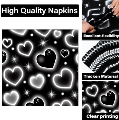 Qyeahkj 100 Pcs 2000s Party Plates Napkins Forks Set Black Heart Tableware Supplies Y2k Theme Birthday Party Decoration Early 2000s Dinnerware Decorations Favors for Birthday Party Serve 25 - Image 3