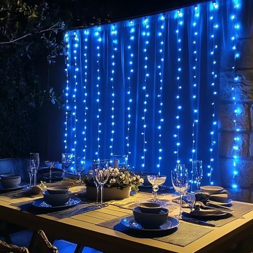 Dazzle Bright 300 LED Curtain String Lights, Christmas Fairy Lights for Bedroom with 8 Lighting Modes, Connectable Waterproof Window Lights Party Wedding Garden Wall Decor, Blue - Image 6