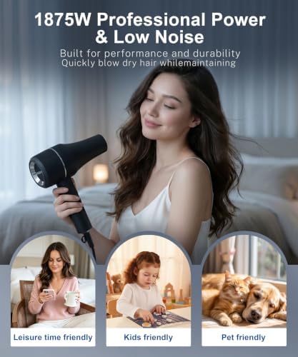 Hair Dryer, Professional High-Speed Ionic Blow Dryer with Diffuser, 1875W - Image 6