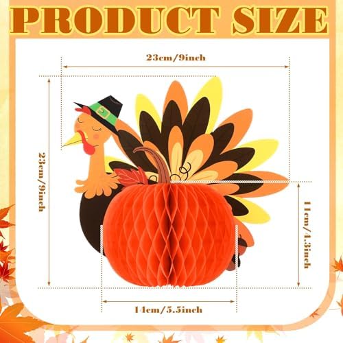 Fourluoo 12 Pcs Fall Thanksgiving Table Decor Turkey Honeycomb Centerpiece - Image 3