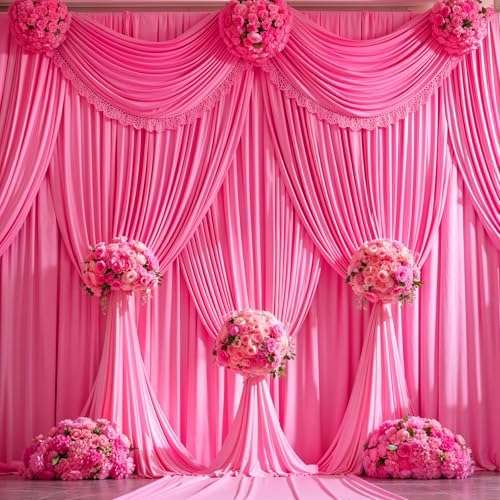 10x12ft Hot Pink Backdrop Curtain Panels for Parties - Wrinkle Free Polyester Photo Curtain Backdrop Wedding Back Drop Fabric Drapes for Party Decorations Background for Photography - Image 7