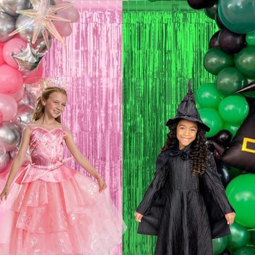 4 Pack 3.3Ft x 6.6Ft Pink and Green Foil Fringe Curtain Backdrop Decorations, Witch Metallic Tinsel Foil Streamers Curtain Photo Booth Background for Witch Wedding Birthday Party Decorations - Image 7