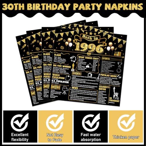 96Pcs 30th Birthday Plates and Napkins Back in 1996 Party Decorations Black Gold 30 Year Old Party Dessert Plates 1996 Birthday Tableware for 24 Guests 30th Theme Men Woman Bday Parties Supplies - Image 4