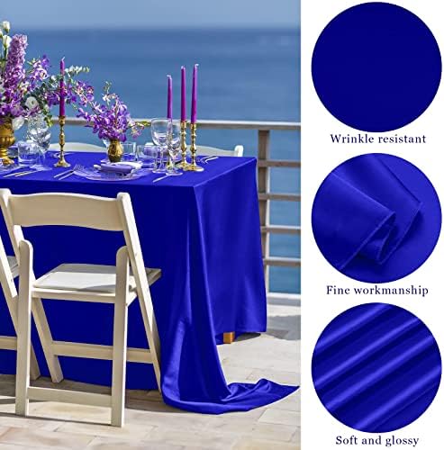 TURSTIN 4 Pack Royal Blue Satin Tablecloth 102 x 58'' Overlay Table Cover - Image 3