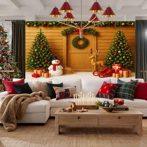 HOMETITUTE Trees Snowman Christmas Garage Banner 13x6ft - Image 2