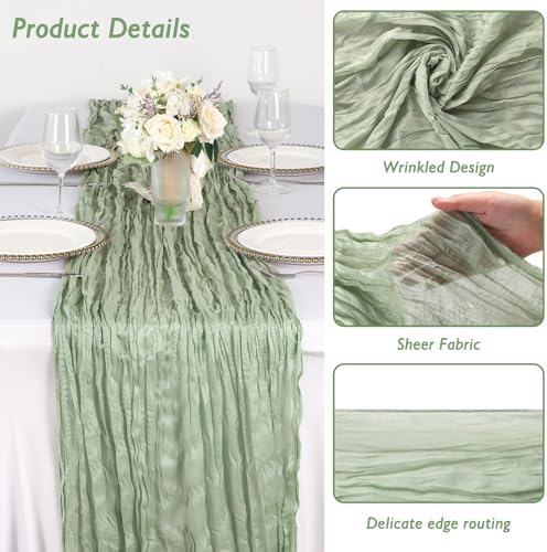 8 Pack Sage Green Cheesecloth Table Runner 120 Inch Boho Wedding Decor - Image 3
