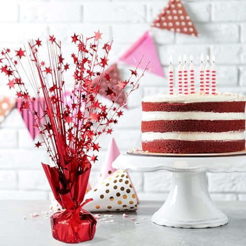 Crowye 3 Pieces Metallic Foil Spray Centerpiece Birthday Table Decoration Star Burst Centerpieces Graduation Table Decor for Birthday 2026 Party Holiday(Red) - Image 4
