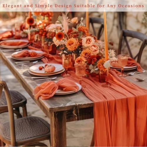 Orange Cheesecloth Table Runner 20 Pack 10FT Boho Fabric Rustic Cheese Cloth Table Runner for Wedding 20 x 120 Inch Long Bridal Shower Baby Shower Gauze Sheer Birthday Party Table Decorations - Image 7