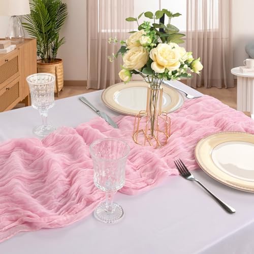12 Pack 10Ft Pink Cheesecloth Table Runner 23 x 120 Inch - Image 6