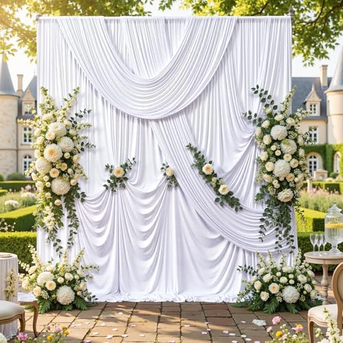 50ftx10ft Wrinkle Free White Backdrop Curtain for Party Background, 10 Panels Silky Polyester Photo Backdrop Drapes Back Drop Cloth for Wedding Birthday Photography Baby Shower Photoshoot Decor by CO-AVE
