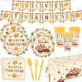 Fall Plates and Napkins Party Supplies, 142pcs Thanksgiving Party Decorations Happy Fall Maple Leaves Tableware Set for Fall Harvest Thanksgiving Birthday Party Decorations by Kilyparty