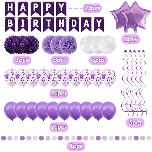 Purple Party Decorations with Banner - Women Girls Engagement, Anniversary & Birthday Supplies - Image 2