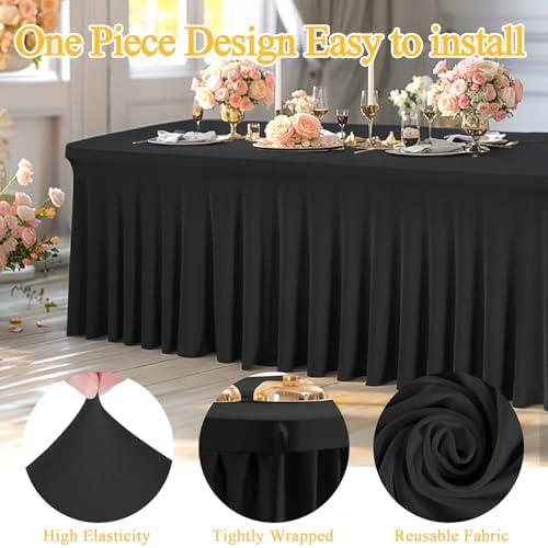 Shillance 6 Packs Black Spandex Table Covers 6 Foot, Fitted Stretch Table Cloth with Skirts 72x30 Inch, Wrinkle-Free Floor Length Rectangle Tablecloths for Trade Show Weddings Parties Banquets Events - Image 2