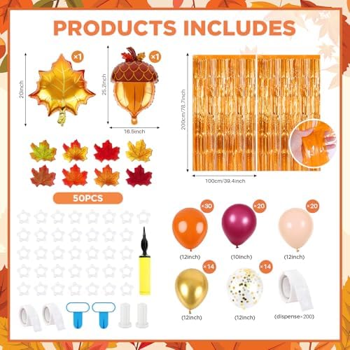 2 Sets Fall Balloon Column Stand Kit 3.3 X 6.6 ft Fall Photo Backdrop With Chestnut Maple leaf Balloons Orange Burgundy Skin Balloon for Thanksgiving Autumn Birthday Parties - Image 2