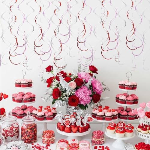 BEISHIDA 20Pcs Red Pink Silver Hanging Swirl Valentine Girls Birthday Decor - Image 5