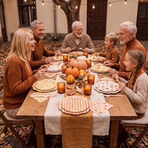 NatNarr 150 Pcs Fall Plates and Napkin, Orange White Fall Floral Dinnerware - Image 5