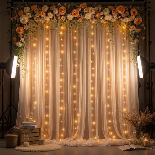 10x10FT Dark Champagne Wrinkle Free Backdrop Curtains with Lights String for Parties - Photo Curtain Backdrop with Lights for Wedding Decorations, Bridal Baby Shower Birthday Party Photography - Image 7