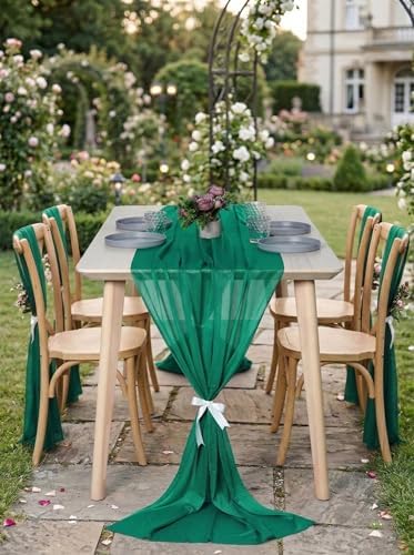 Pack of 5 Chiffon Table Runners 29 x 120 Inch, 10FT Long - Emerald Green - Image 3