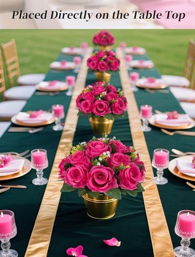 BLOSMON Hot Pink Flowers Artificial: 2 Pcs Fake Rose Balls Centerpieces - Image 2