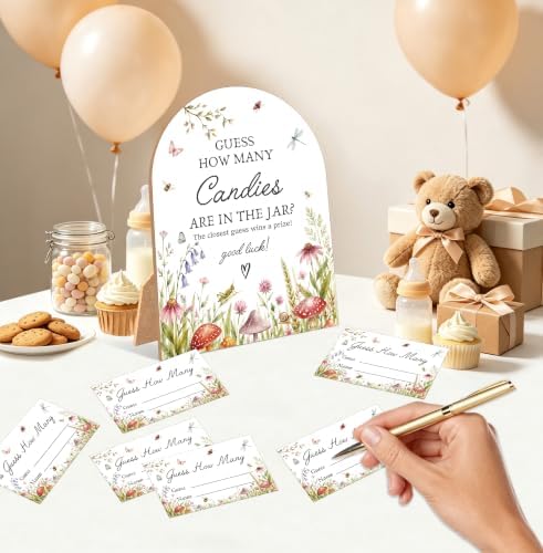 Love Bug Baby Shower Games, A Little Love Bug Guess How Many Candies Are In The Jar, 6x8 Inch Arch Wooden Sign With Stand And 50 Guessing Cards, Gender Reveal Party Supplies & Decorations - JC08 - Image 3