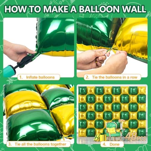 NISOCY 48PCS Christmas Balloon Green Gold Square Foil Balloon Wall Backdrop - Image 5