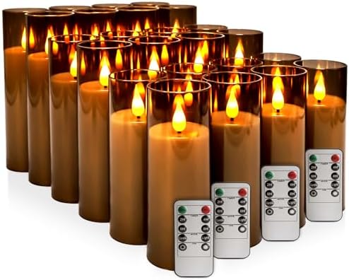 24 Pack Grey LED Flameless Pillar Candles with Remote Control - Image 2