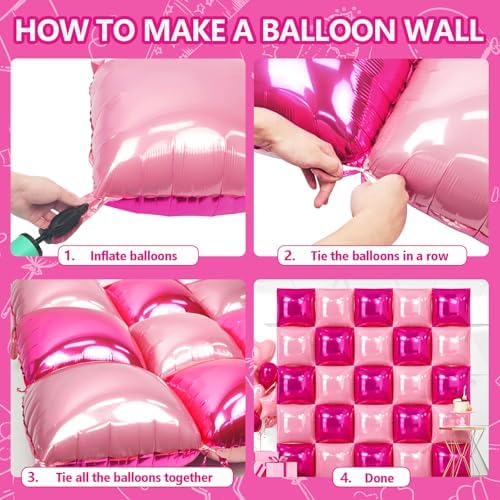NISOCY 25PCS Hot Pink and Rose Square Foil Balloons Wall Backdrop - Image 5