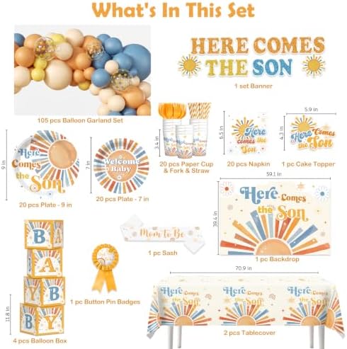 233 Pcs Here Comes The Son Baby Shower Decor for Boy Boho Baby Shower Party - Image 2