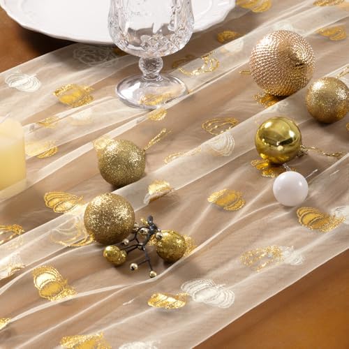 Gold Gauze Table Runner Fall Pumpkin Sheer Party Centerpiece Table Decor - Image 3