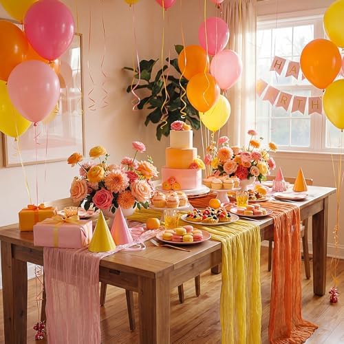 6 Pcs Fall Orange Yellow Pink Cheesecloth Table Runner 118" Gauze - Image 4