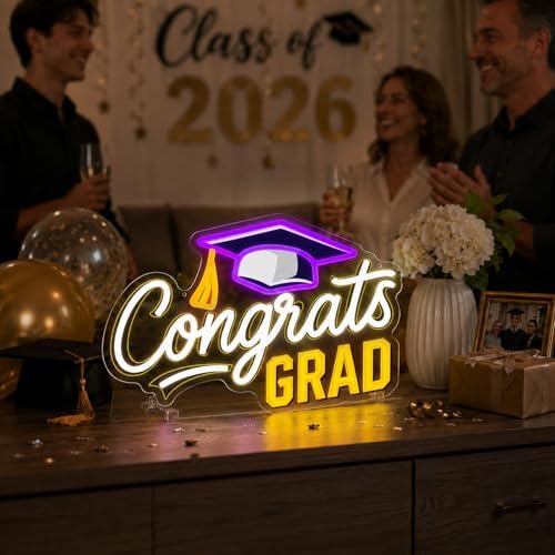 Congrats Grad Neon Sign Dimmable LED Graduation Party Wall Decor - Image 2